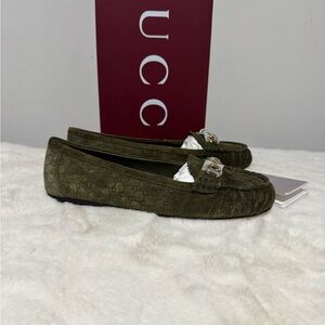 Gucci Olive Green Suede Horsebit Loafers